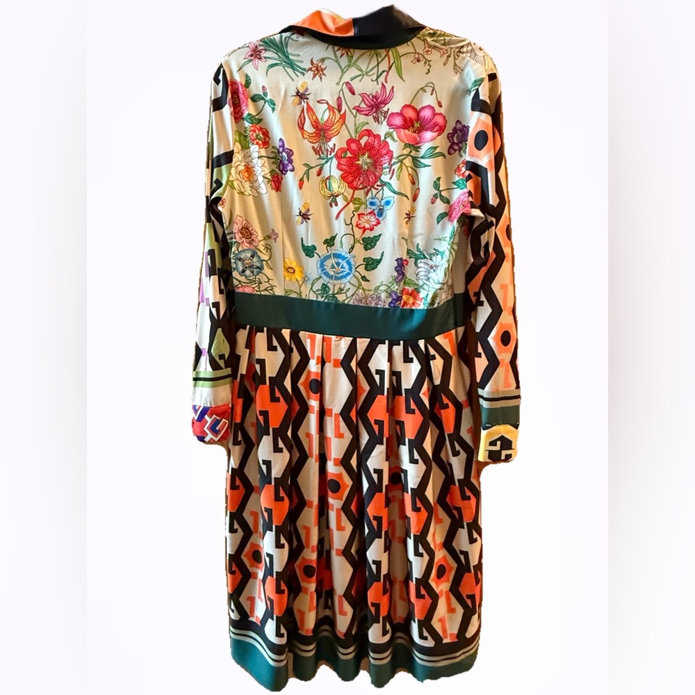 Lai Meng Five Cats Floral & Geometric Patterned ALine Fit & Flare Dress Size 8 - Picture 6 of 14